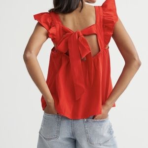 H&M Flounce-trimmed top - red, size S